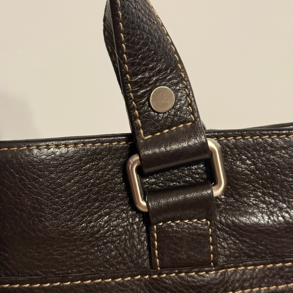 Levenger Dark BROWN Leather Expandable Laptop Messenger Bag Fits 16 In Computer - Picture 5 of 16